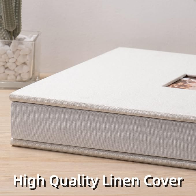 HoneyTolly Large Photo Album Self Adhesive, DIY Scrapbook Album for 600 Photos, 13"x12.6" 120 Pages Linen Cover Memory Book(White) - Image 4