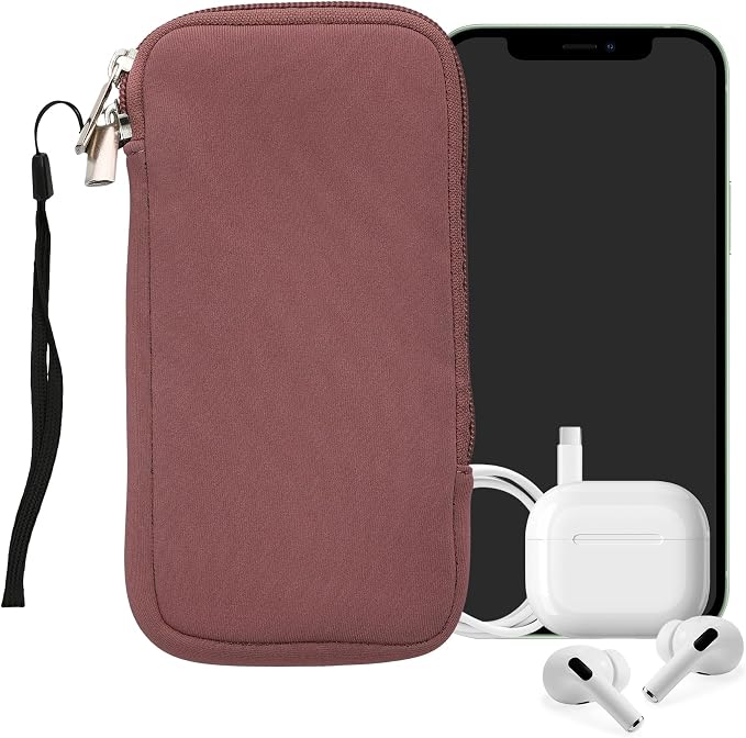 kwmobile Universal Phone Pouch Size XL - 6.7/6.8" - Neoprene Smartphone Pouch with Zip - Water-Repellent Mobile Phone Case - Sleeve in Dark Rose - Image 8