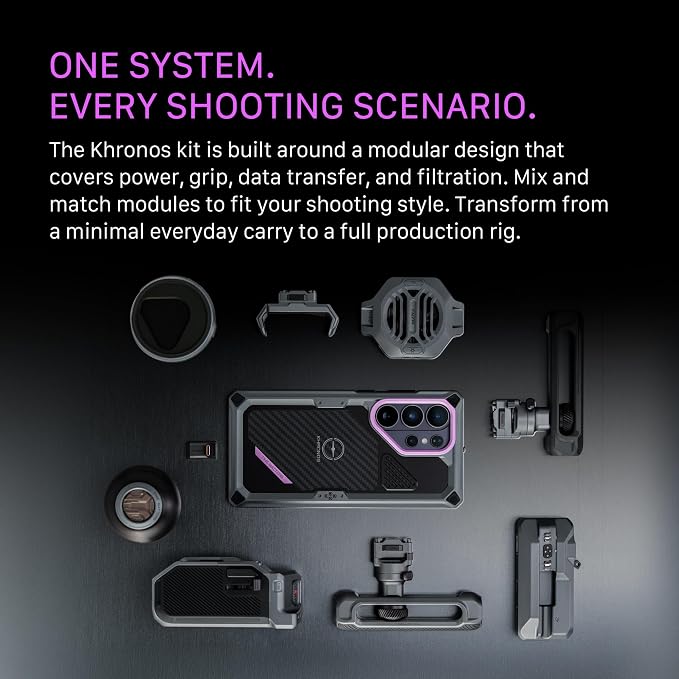 Tilta Khronos Ultimate Kit Compatible with Galaxy S26 Ultra | Smartphone Cage with Focus PD Handle | Cooling System V2 | USB-C Hub | ARCA Plate | 58mm ND Filter | Circular Wooden Handle | Space Gray - Image 7