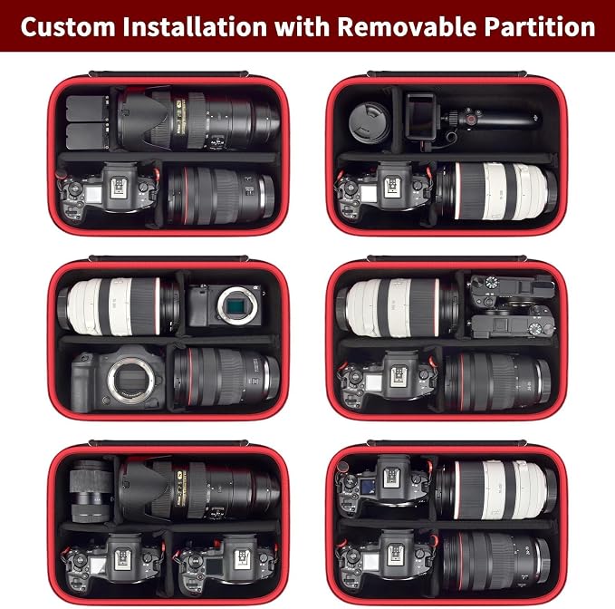 Camera Case for Canon/for Sony/for Nikon DSLR SLR Cameras, Large Capacity | EOS Rebel T7/R50/R6 Mark II/R100,Alpha 7 IV/ZV-E10/A6400/A6700/A6100,D7500,Lens/ Battery/Tripod Bag, Shoulder Strap, Box Only - Image 5
