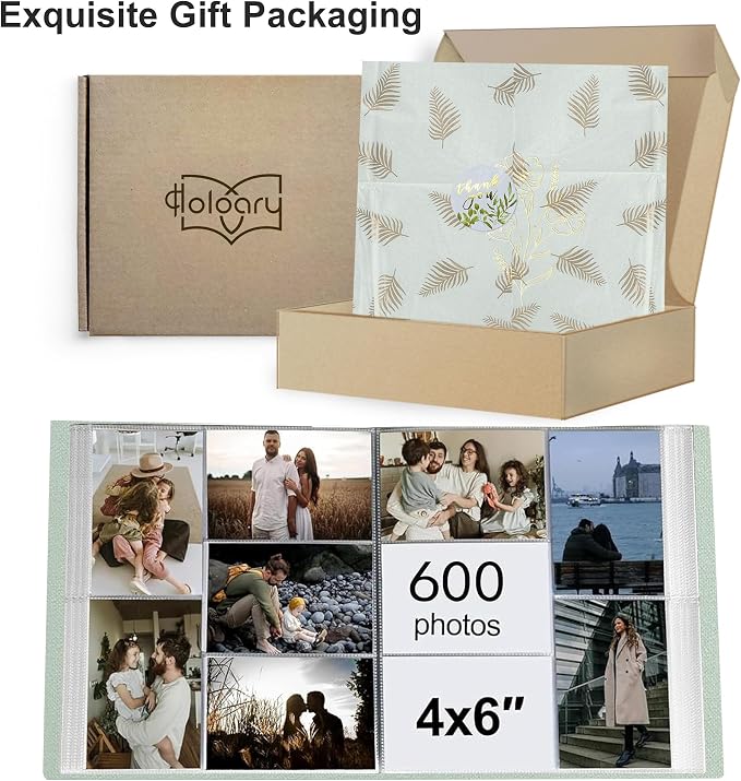 Holoary Photo Album 4x6 600 Photos 5 Pictures Per Page, 600 Pockets 4”x6” Picture Album, Linen Fabric Cover Big Picture Book for Photos, 4x6 Photo Albums for Family Weddings Travel Memories(Sage) - Image 9