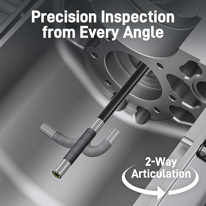Teslong Articulating Borescope for Mechanic Automotive HVAC Wall Inspection | 2.0MP HD Endoscope, 8 LED Lights, Two-Way 210°, 4.5" IPS Screen, 32GB, IP67 Waterproof, Semi-Rigid Gooseneck, Carrying Case - Image 2