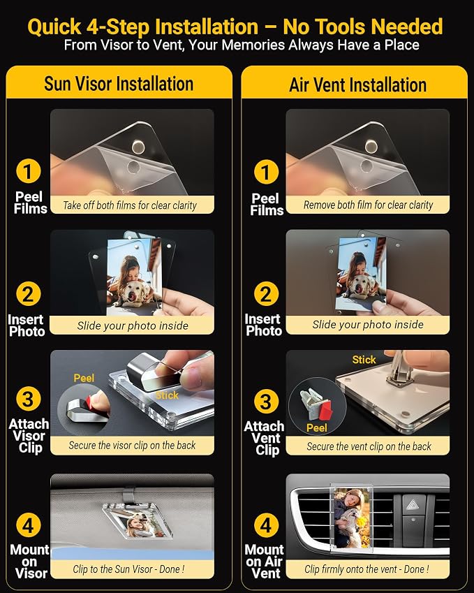 2Pcs Car Picture Holder for Sun Visor & Air Vent, 2.36"x3.5" Car Photo Clip | Clear Magnetic Acrylic Car Picture Frame for Polaroid, Instax Mini & Wallet-Size Photos, Personalized Car Decor Photo Gifts - Image 5