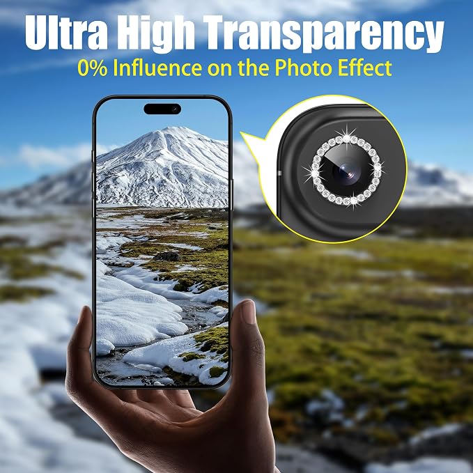 AGVEE 3+3 6 Pack for iPhone Air Camera Lens Protector Cover | Individual Bling Diamond & Bling Glitter Sparkle Cute Gem Metal Ring, 9H Tempered HD Glass - Image 6