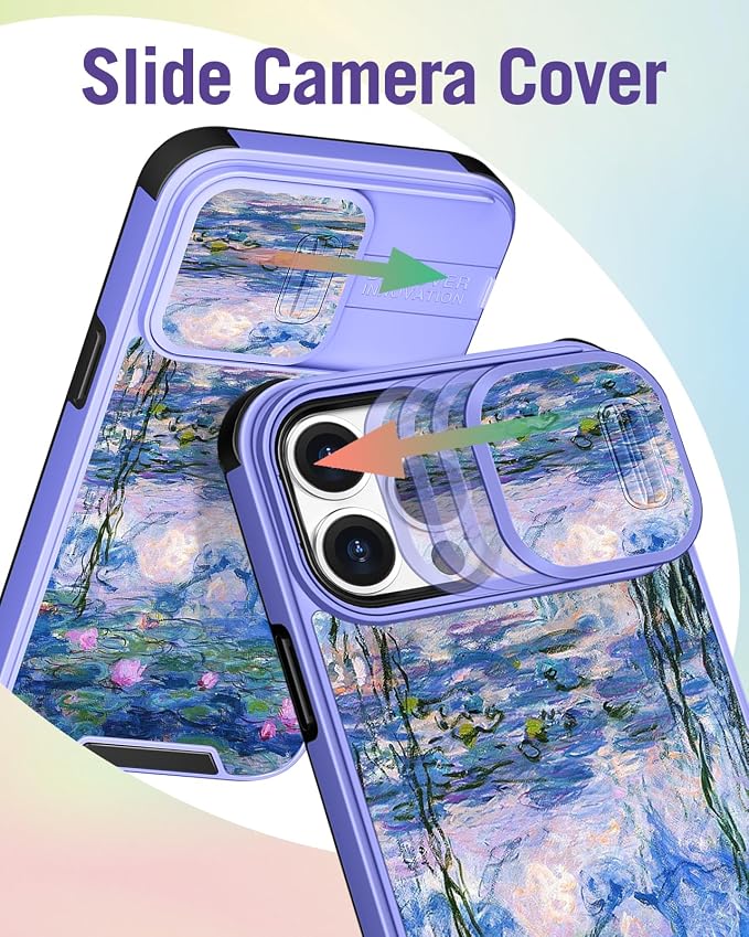 Buleens for iPhone 14 Pro Max Case 6.7 Inch - with Ring Stand & Camera Cover Aesthetic Cute Designed Women Girls Girly Kawaii Blue Water Lily Phone Case for iPhone 14 Pro Max Compatible with Magsafe - Image 5
