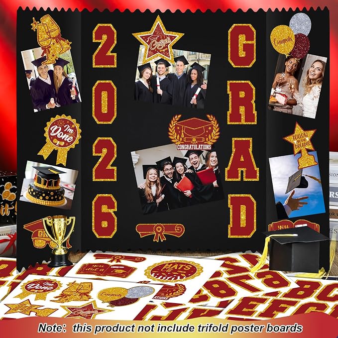 Glenmal Red Gold Graduation Photo Display Board Sticker Class of 2026 Picture Display Stickers Accessories for 2026 Grad Party College Board Photo Frame Decor (12x9inch,3.9x4.7inch) - Image 4