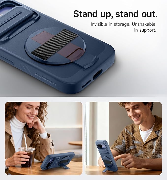 SURITCH for Google Pixel 9a Case with 360° Rotatable Hand Strap Phone Grip Holder & Invisible Kickstand & Slide Camera Cover, Slim Rugged Shockproof Protective Cover for Pixel 9a, Dark Blue - Image 6
