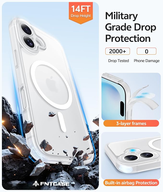 FNTCASE for iPhone 16 Plus Case, Fit for Magsafe, Screen Protector, White | Full Camera Protection, Translucent Matte, 14FT Military Grade Drop Proof, Shockproof Protective Phone Cover - Image 5