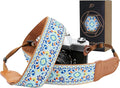 Padwa Lifestyle Blue Vintage Embroidered Camera Strap - 2" Pure Cotton Cowhide Ends Camera Straps for All DSLR/SLR Cameras, Adjustable Universal Strap,Great Gift for Men & Women Photographers by PadwaLifestyleCameraStrap