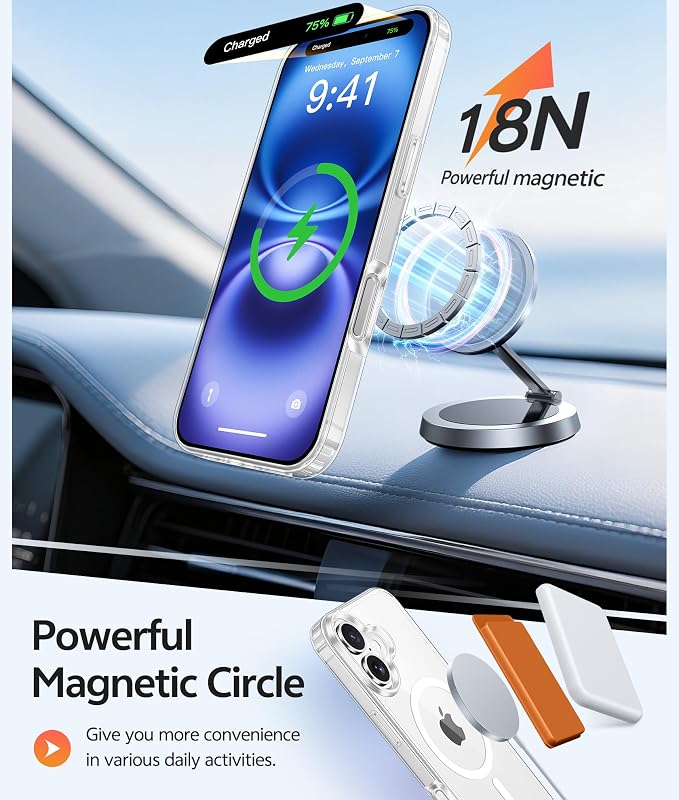 FNTCASE for iPhone 16 Plus Case Clear, Fit for Magsafe, Screen Protector | Anti Yellowing Magnetic Back, 14FT Military Grade Drop Protection, Shockproof Protective Phone Cover, Transparent - Image 3