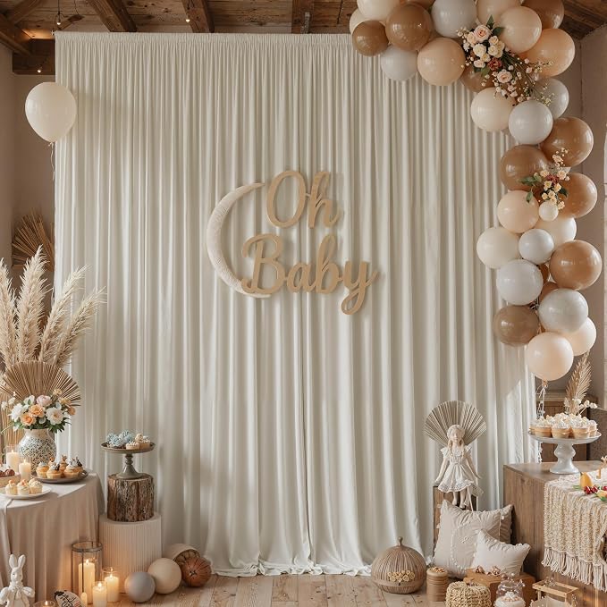 40ftx10ft Wrinkle Free Beige Backdrop Curtains for Parties, 8 Panels 5x10ft Silky Polyester Photo Backdrop Drapes Back Drop Cloth Drapery for Wedding Birthday Photography Background - Image 3