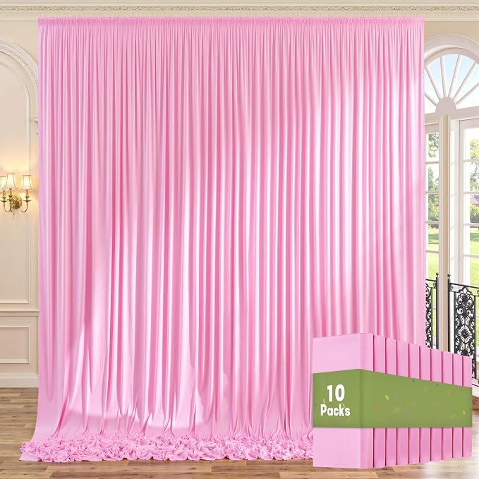 50ft x 10ft Wrinkle Free Pink Backdrop Curtains for Parties, 10 Panels 5x10ft Polyester Baby Pink Photo Backdrop Drapes for Weddings Birthday Party Photography Background Decor by ENJOYYOURPARTY