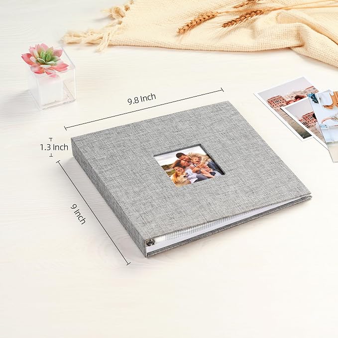 Mublalbum 8x8 Inch 3 Ring DIY Scrapbook Photo Album 40 Pages, Grey | 3 Ring Binder Scrapbook, Linen Cover, 20 Plastic Sleeves 40 Pages, Memory Book for Wedding, Baby, Family, DIY Projects - Image 2