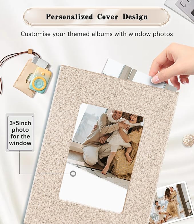Ejblfe Photo Album 4x6,Linen Cover Slide-in Photo Album Book Can Holds 100 4x6 Photos with 50 Black Sheets for Family,Wedding,Baby and Holiday Pictures (Beige) - Image 2