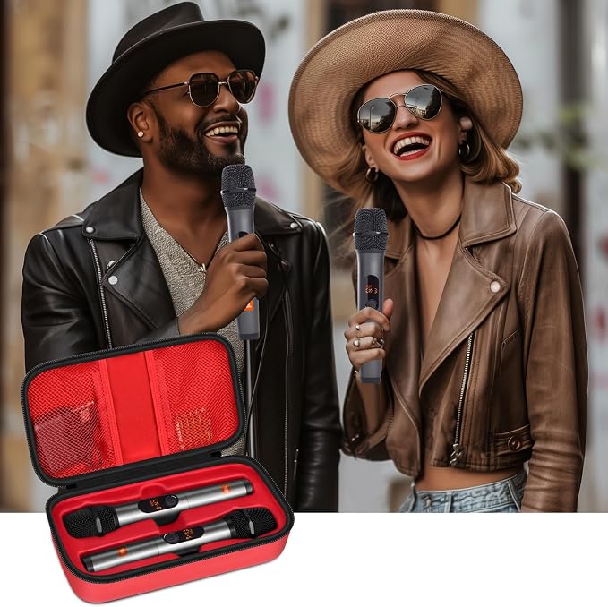 Wireless Microphone Case Compatible with JBL Wireless Two Microphone System, Handheld Dual Mic Travel Bag for Singing or Karaoke for Receivers, Adapters, AA Batteries - Image 6