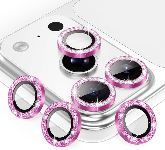 AGVEE 3+3 6 Pack for iPhone 17 Pro & Max Camera Lens Protector Cover | Individual Bling Diamond & Bling Glitter Sparkle Cute Gem Metal Ring, 9H Tempered HD Glass by AGVEE