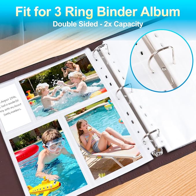 60 Pack 4x6 Photo Album Refill Pages for 3 Ring Binder,Ultra-Clear Photo Sleeves Holding 360 Pictures, Double-Sided 3 Pockets Photo Pages with Memo Slot,Photo Sheet Protector for Photos and Postcards - Image 5