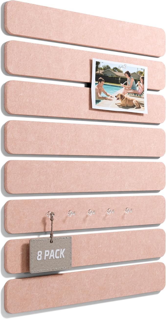 Fluxynara 13" x 2" Felt Wall Panels, Pink | 8-Pack Includes 50 Push Pins and Adhesive Tabs for Photos, Notes and Decor in Bedroom Doors, Home Office or Studios by FLUXYNARA