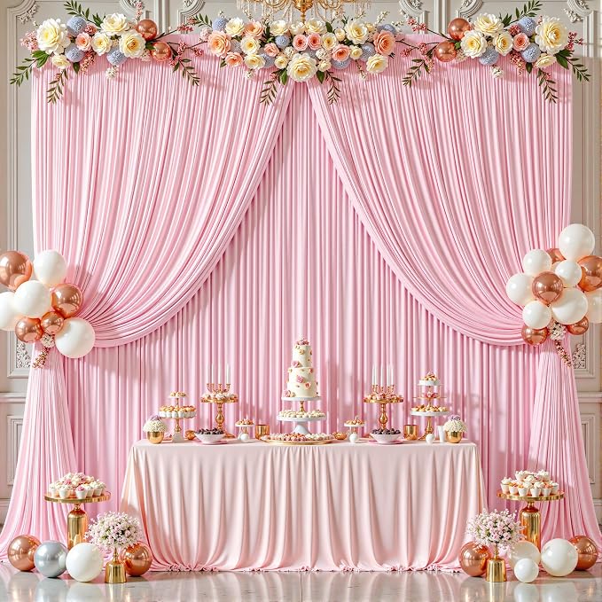 16ftx10ft Wrinkle Free Pink Backdrop Curtain - 10 Feet Photography Backdrop Drapes, Silky Polyester Back Drop Cloth for Wedding Baby Shower Balloon Arch Background - Image 8