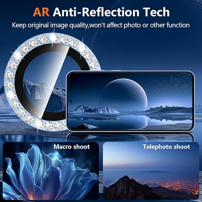 for Samsung Galaxy S24 Plus Camera Lens Protector, Individual Metal Ring Tempered Glass Lens Cover, [Strong Adsorption] Scratch Resistant Ultra-Thin HD Clear Lens Cover, 1 Set-Blue Diamond - Image 3