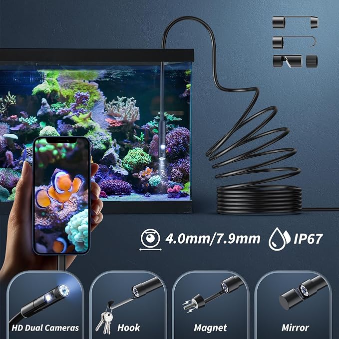 Endoscope Camera with Light,1920P HD Borescope Tools with 8 Adjustable LED Lights, Endoscope with Semi-Rigid Snake Camera, IP67 Waterproof Inspection Borescope for iOS and Android-16.4ft Dual-Lens - Image 4