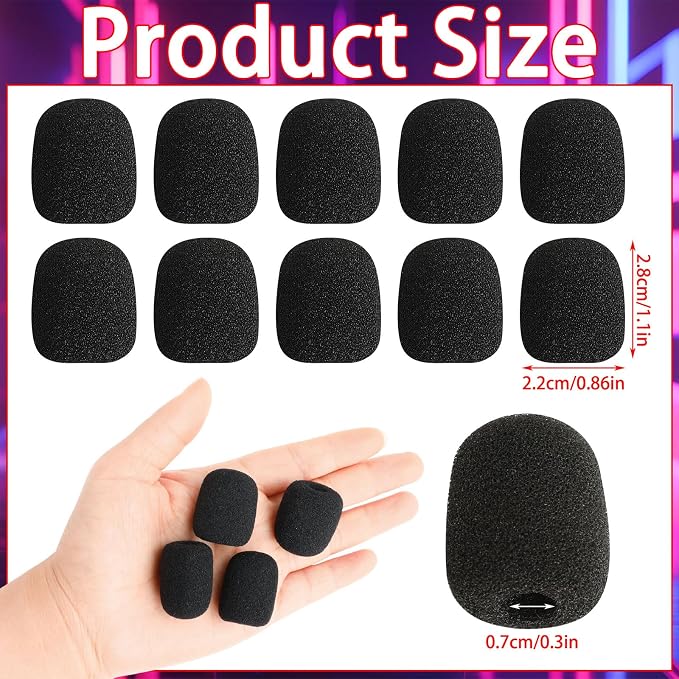 20pcs Headset Mic Foam Cover, Mini Microphone Windscreen Headsets Small Mic Covers for Office Call Center and Stage Pop Filter (Black) - Image 2