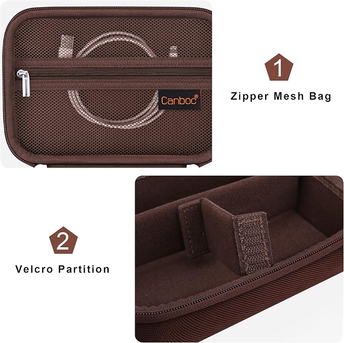 Canboc Carrying Case for Sony ZV-1F/ ZV-1/ ZV-1 II Digital Camera, Brown | Vlogger Accessory Kit Tripod Travel Storage Bag with Strap, Mesh Pocket fit Cable (Case Only) - Image 6