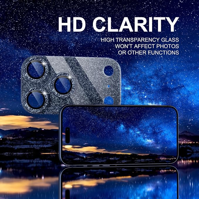 Choiche for iPhone 17 Pro Max Camera Lens Protector, Glitter-Deep Blue | Bling Metal Camera Cover with 9H Tempered Glass Lens Screen Protector Accessories, Strong Adsorption, Case-Friendly, 6.9-inch - Image 6