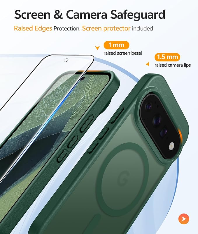 FNTCASE for Google Pixel 11 Pro Case / Pixel 11 Case, with Screen Protector | Fit for Magsafe, Translucent Matte, 14FT Military Grade Drop Protection, Shockproof Protective Phone Cover, Green - Image 4