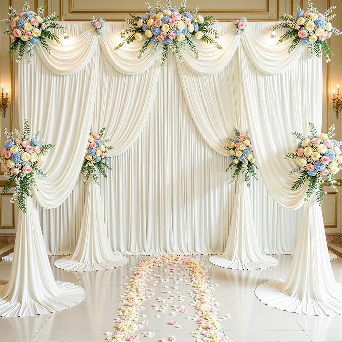 10 Panels Ivory Backdrop Curtain for Wedding Parties Wrinkle Free Ivory Photo Curtains Backdrop Drapes Fabric Decoration for Baby Shower Photography 5ft(W) x 10ft(H)" - Image 3