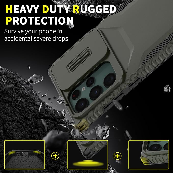 for Galaxy S22 Ultra Case with 1 HD Screen Protector & Slide Camera Cover [Military-Grade] Phone Case Heavy Duty Rugged Shockproof Protective Cover for Samsung Galaxy S22 Ultra(Pine Green) - Image 3