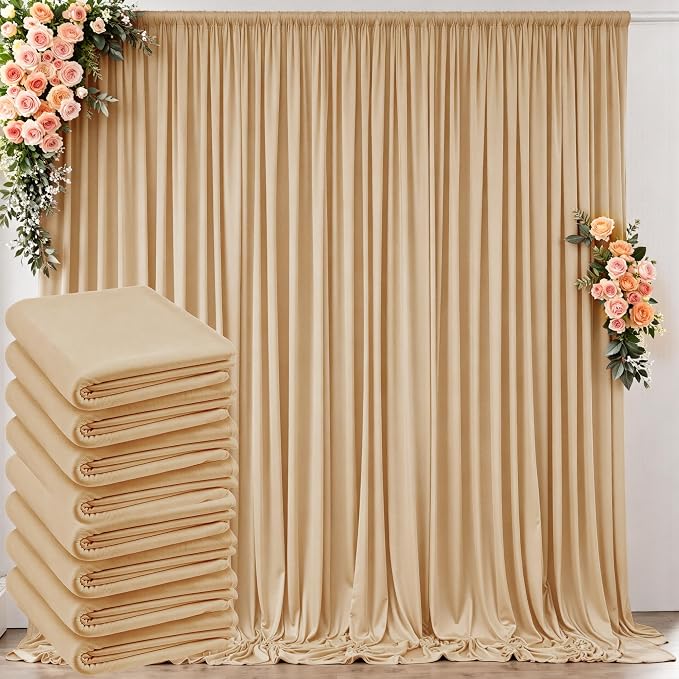 40 ft x 10 ft Wrinkle Free Champagne Backdrop Curtain for Parties, 8 Panels 10ft Polyester Champagne Photo Backdrop Drapes for Graduation Birthday Wedding Party Stage Curtains by Outpain