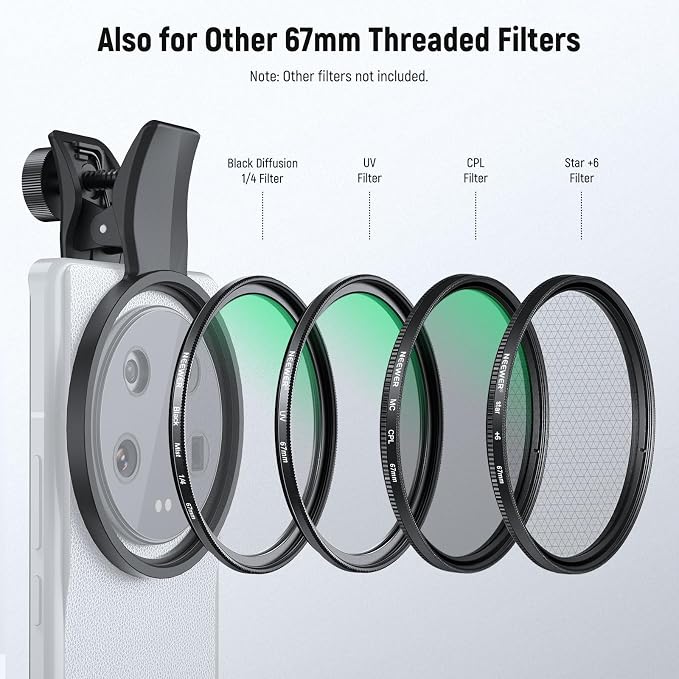NEEWER 67mm Clip On Variable ND Filter for Phone, ND2-32 Neutral Density Photography Camera Lens Accessories Kit Compatible with Android Samsung Galaxy S25 Ultra Google Pixel Huawei, FL-B21 - Image 4