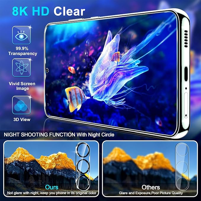 firtstnow 3 Pack for Samsung Galaxy S23 Screen Protector Tempered Glass + 3 Pack Camera Lens Protector, Military Grade Shatterproof, 9H Hardness, Fingerprint Unlock, HD Clear Case Friendly 6.1 Inch - Image 3