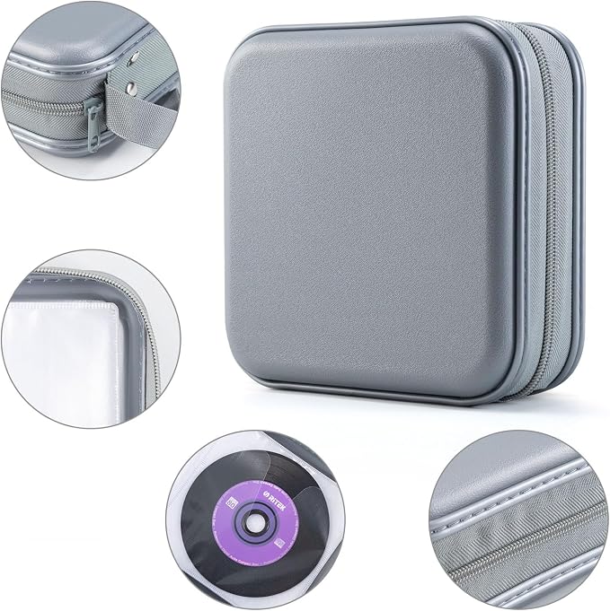 LIOVODE DVD Case, 48 Capacity Hard Plastic CD Case Holder for Car | DVD Storage, Hand Strap, Zipper Closure, Scratch-Resistant Sleeves, CD Storage for Music Blu-Ray Game Disc for Travel Office - Image 3