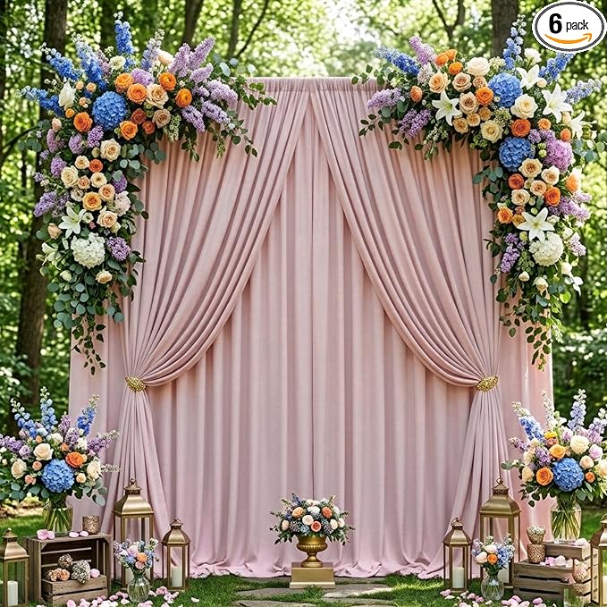 30ftx10ft Wrinkle Free Dusty Pink Backdrop Curtains for Parties, Silky Polyester Photo Backdrop Drapes 6 Panels 5x10ft Back Drop Cloth for Wedding Birthday Baby Shower Photography Background by ENJOYYOURPARTY
