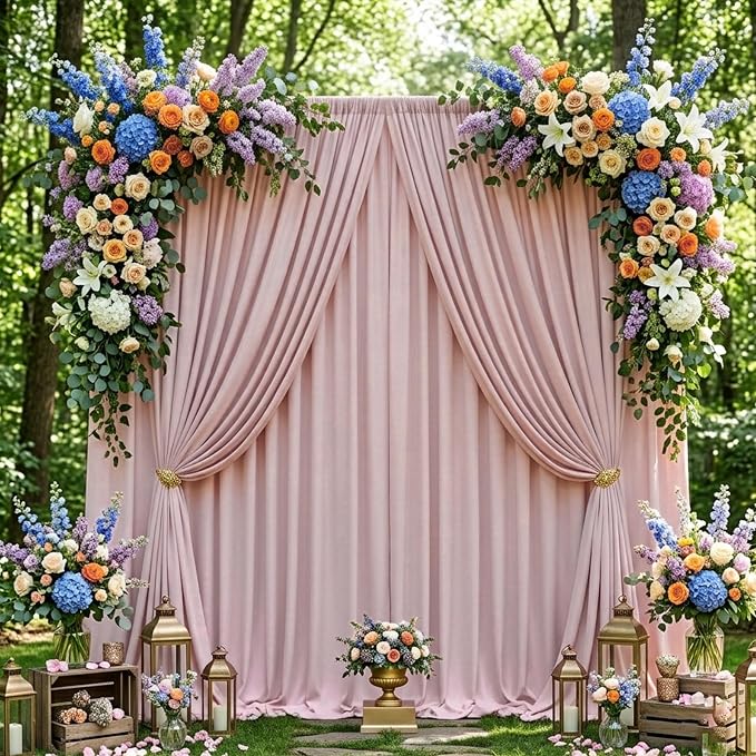 40ftx10ft Wrinkle Free Dusty Pink Backdrop Curtains for Parties, Silky Polyester Photo Backdrop Drapes 8 Panels 5x10ft Back Drop Cloth for Wedding Birthday Baby Shower Photography Background - Image 5