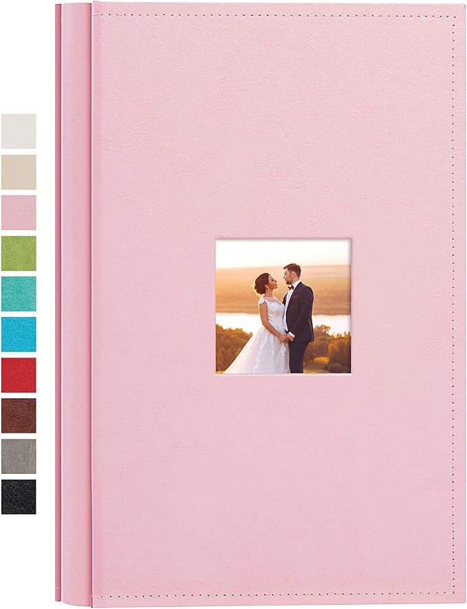 potricher Small Photo Album 4x6 300 Photos, Leather Cover, Pink | Leather 4x6 Picture Album with 300 Horizontal Pockets, Photo Book for Family, Wedding, Anniversary, and Baby by potricher