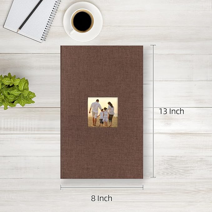 potricher Photo Album 4x6 Pictures, 300 Pockets, Linen Cover, Brown | Linen Cover, Front Window, Large Capacity 4x6 Picture Albums, Photo Book for Family, Wedding, Anniversary, Baby, Keepsake - Image 2