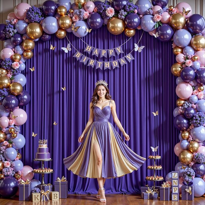 16ftx10ft Wrinkle Free Purple Backdrop Curtain - 10 Feet Photography Backdrop Drapes, Silky Polyester Back Drop Cloth for Wedding Baby Shower Balloon Arch Background - Image 2