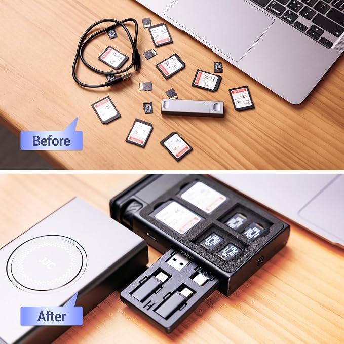 Aluminum Memory Card Case & High-Speed USB-C Reader,8 SD + 16 TF Card Slots | Multi Charging USB-C 3.1 Gen 2 Cable with Light/USB A/MicroUSB/OTG Adapter Kit & Memory Card Holder for Travel Photographer - Image 7