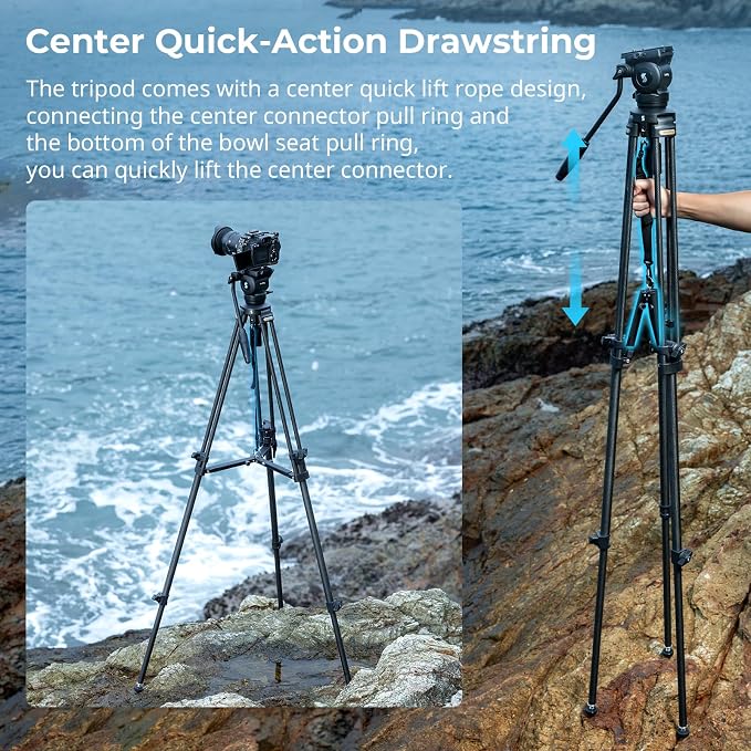 SmallRig AD-50 Carbon Fiber Video Tripod 64" Lightweight Fluid Head | Max. Payload 13.2lb, Step-Less Damping Fluid Head, Detachable Handle, Lift Rope, for Camcorder and Cameras - Image 2