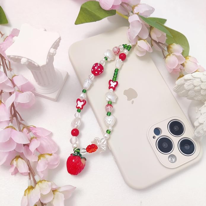 cioatu Phone Charms Cute Cherry Butterfly Cell Phone Lanyard Strap Wrist Strap for Bag Airpods Camera Pendants Decor - Image 3