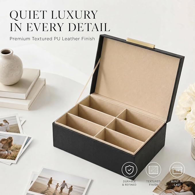 Decorative Photo Storage Box - PU Leather Organizer for 1200 4x6 Photos | Sturdy Scrapbook Storage Containers with Dividers and Lid - Portable Box Safely Stores Your Pictures - Image 7