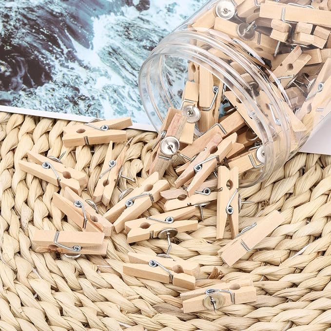 100Pcs Push Pin with Wooden Clips Tacks for Cork Board Artwork for Bulletin Board Crafts Arts Projects Photo Supplies(Wood Color) - Image 7