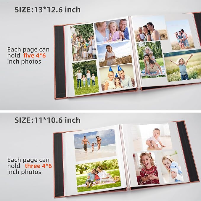HoneyTolly Large Photo Album Self Adhesive, DIY Scrapbook Album for 3x5 4x6 8x10 Pictures, 60 Pages Linen Cover Memory Book, Ideal Gift for Family Wedding Baby Christmas Anniversary(Orange) - Image 4