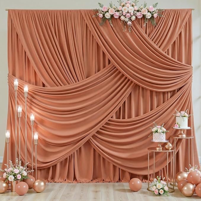 10x10 Rust Backdrop Curtain for Parties Wedding Wrinkle Free Red Photo Curtains Backdrop Drapes Fabric Decoration for Birthday Party Baby Shower Christmas 5ft x 10ft,2 Panels - Image 3