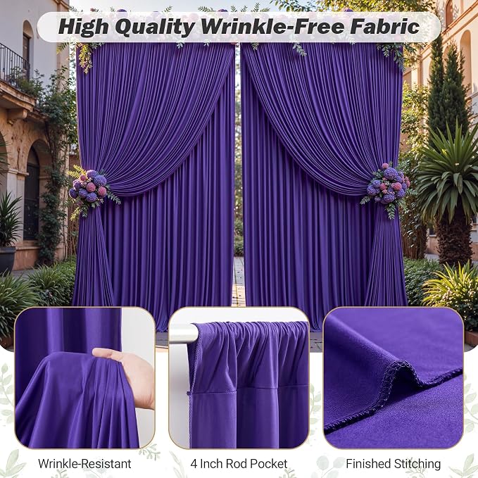 24ftx10ft Wrinkle Free Purple Backdrop Curtain - 10 Feet Photography Backdrop Drapes, Silky Polyester Back Drop Cloth for Wedding Baby Shower Balloon Arch Background - Image 5