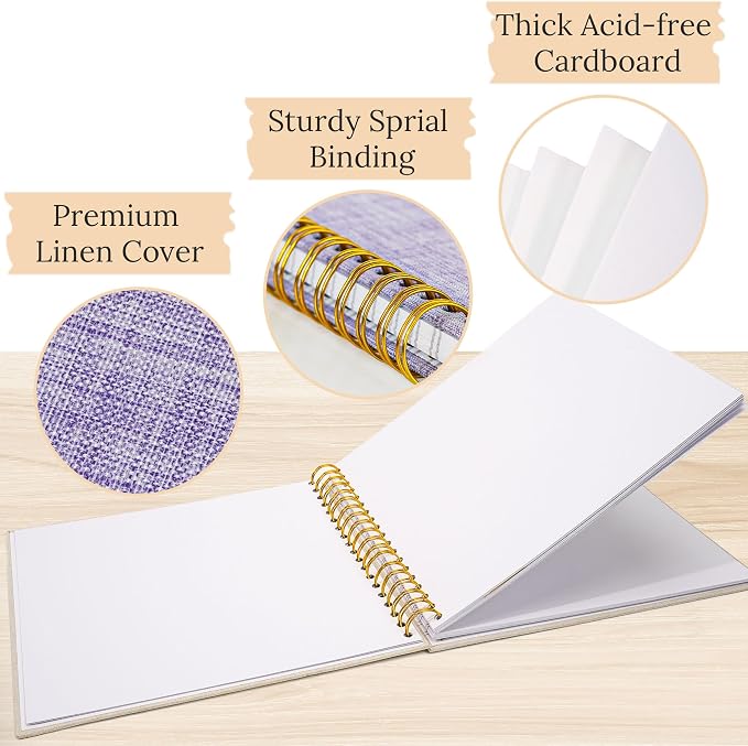 10"x10" Scrapbook Photo Album Linen Cover 40 Sheets 80 Pages White Paper | Purple Green Hardcover Kraft White Pages Memory Book, for Travel Wedding Guest Book Christmas Baby Fits 4x6 & Instant Photos - Image 7