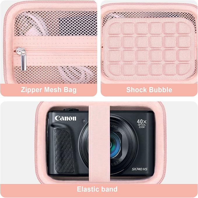 Carrying Case for Canon PowerShot SX740 HS, SX730 HS Camera, Pink | SX720 HS, SX620 HS, G7 X Mark III, G7 X Mark II Digital Camera, Storage Holder Travel Bag with Mesh Pocket for Battery Pack - Image 4